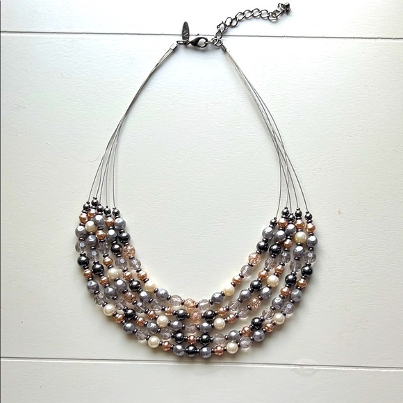 Elegant Multi-Strand Black and Silver Necklace - Picture 2 of 2